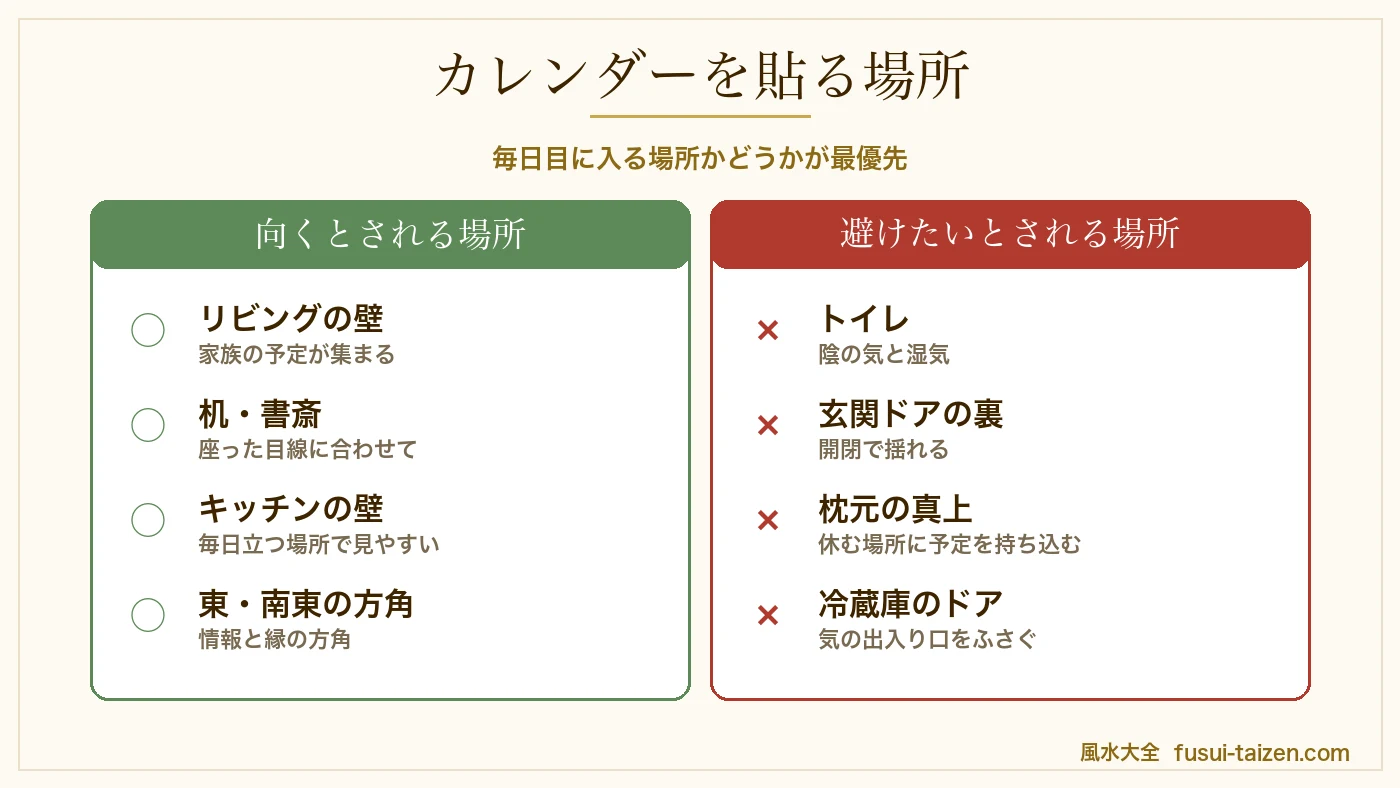 カレンダーを貼る場所の風水 向く場所と避けたい場所