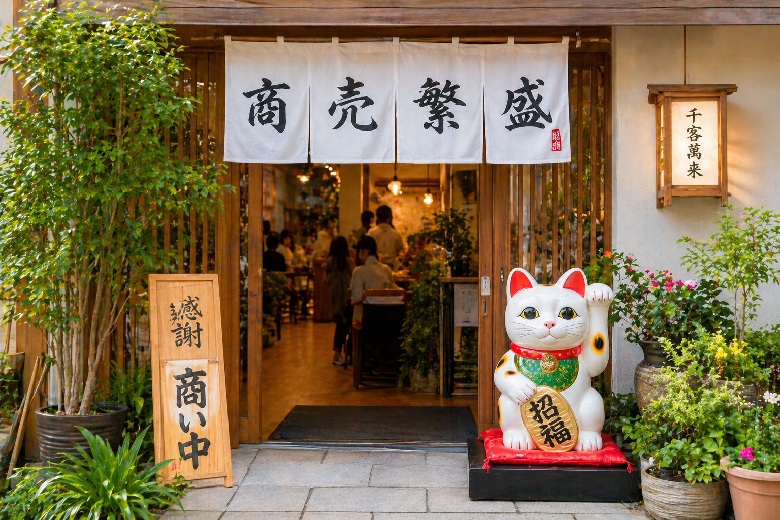 お店の入り口におすすめの開運アイテム 招き猫 パキラ 風水