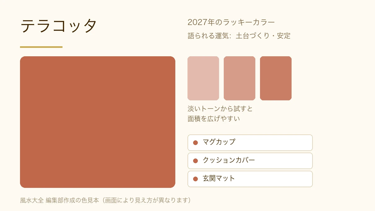 テラコッタの色見本と、取り入れやすいものの例