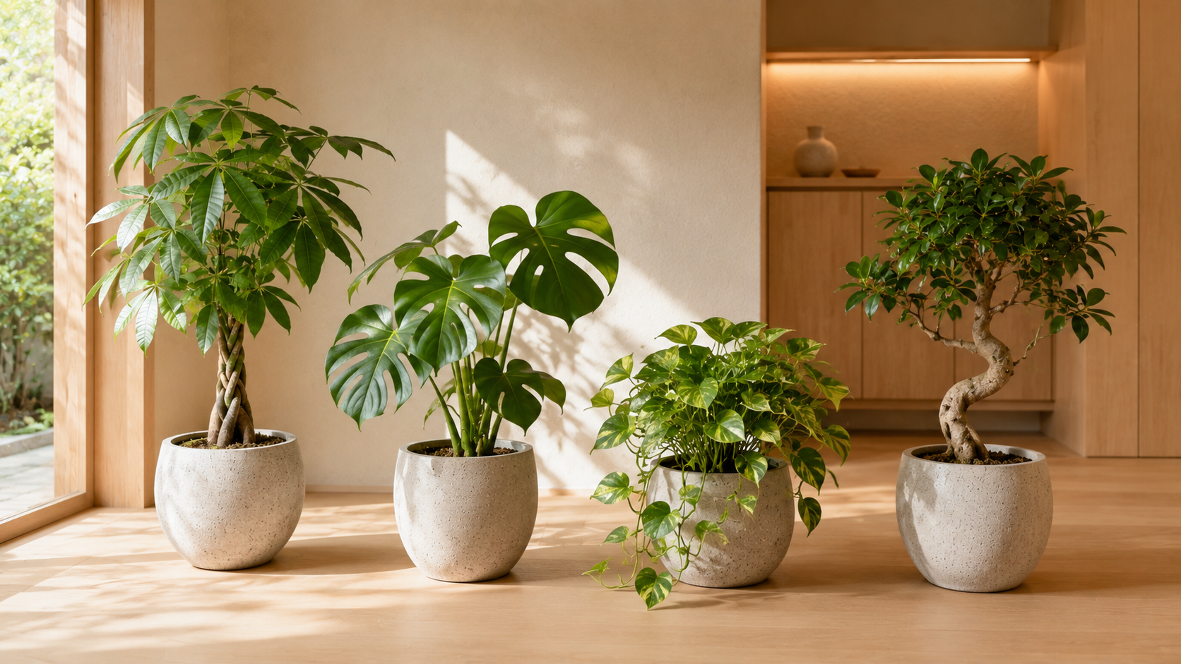 玄関におすすめの観葉植物 パキラ モンステラ ポトス ガジュマル 比較 和モダン