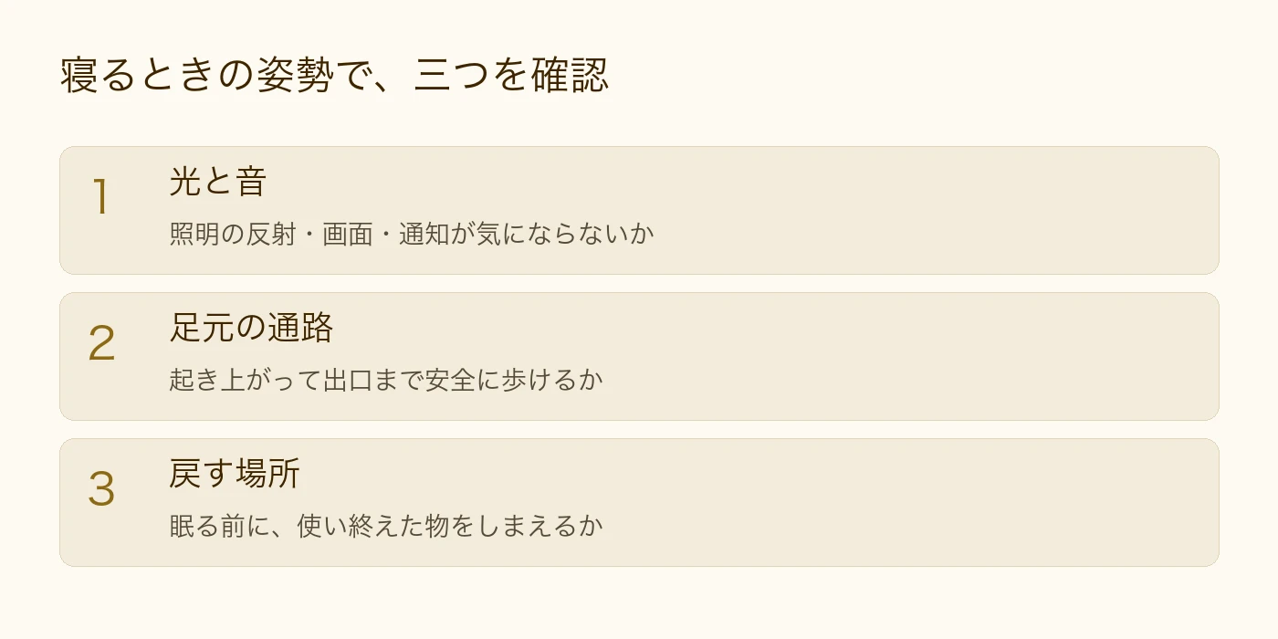 寝るときの姿勢で、三つを確認