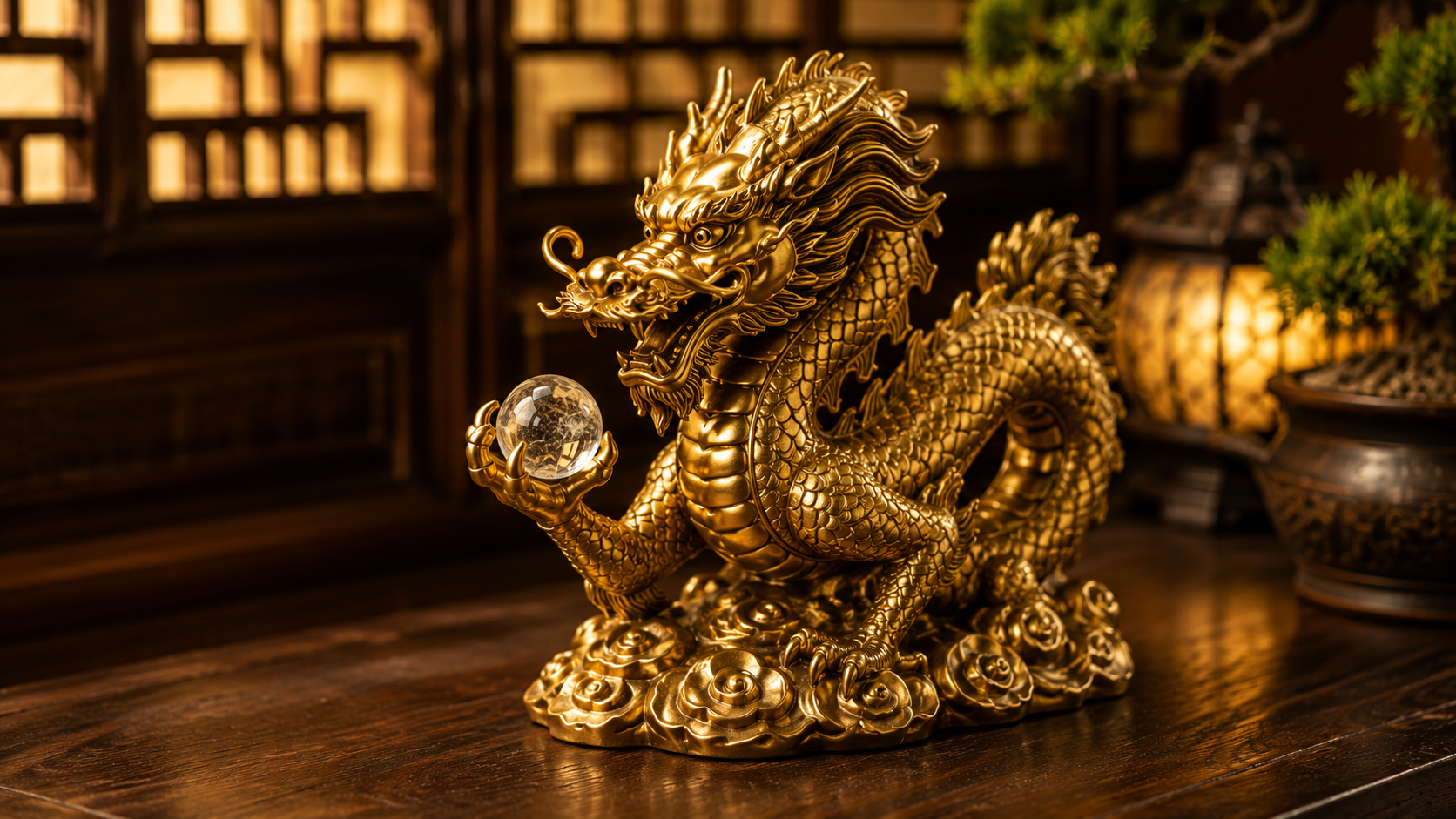 金の龍の置物｜玉を持つ龍で金運アップ